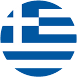 Circular image of the Greek flag: blue and white stripes with a blue canton containing a white cross.